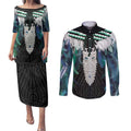 Aotearoa Korowai Motif Couples Matching Puletasi and Long Sleeve Button Shirt Maori Tane Poutama
