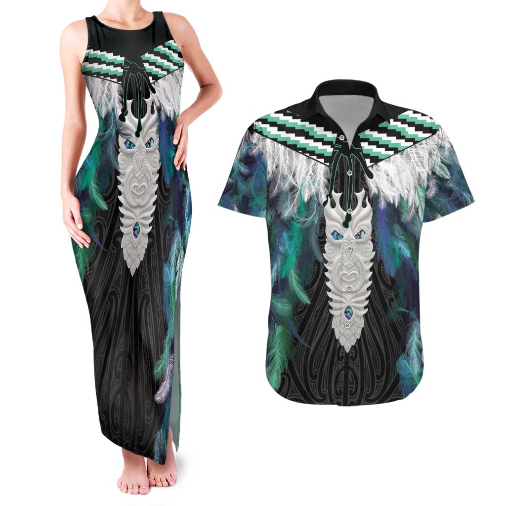Aotearoa Korowai Motif Couples Matching Tank Maxi Dress and Hawaiian Shirt Maori Tane Poutama
