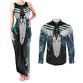 Aotearoa Korowai Motif Couples Matching Tank Maxi Dress and Long Sleeve Button Shirt Maori Tane Poutama