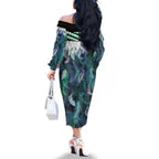 Aotearoa Korowai Motif Family Matching Off The Shoulder Long Sleeve Dress and Hawaiian Shirt Maori Tane Poutama