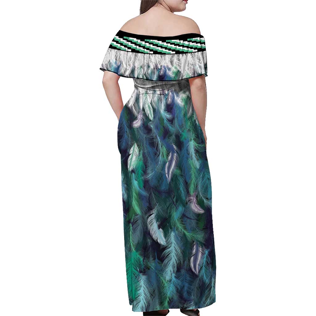 Aotearoa Korowai Motif Family Matching Off Shoulder Maxi Dress and Hawaiian Shirt Maori Tane Poutama