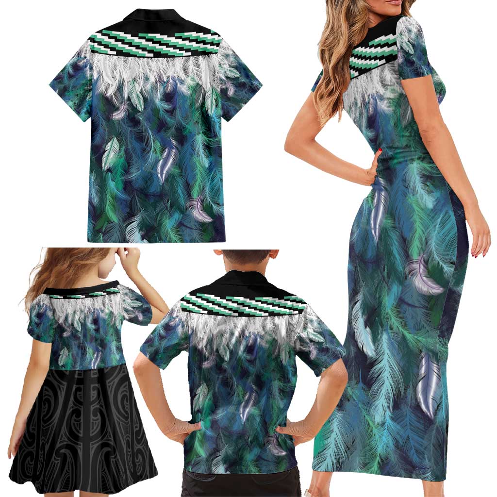 Aotearoa Korowai Motif Family Matching Short Sleeve Bodycon Dress and Hawaiian Shirt Maori Tane Poutama