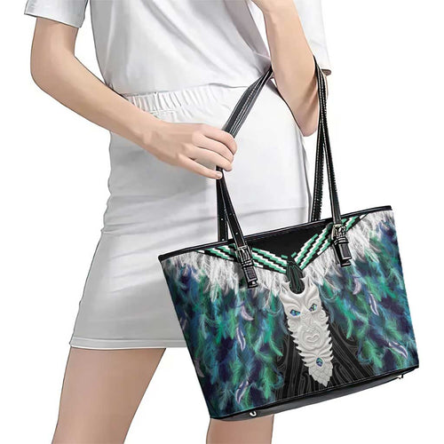 Aotearoa Korowai Motif Leather Tote Bag Maori Tane Poutama