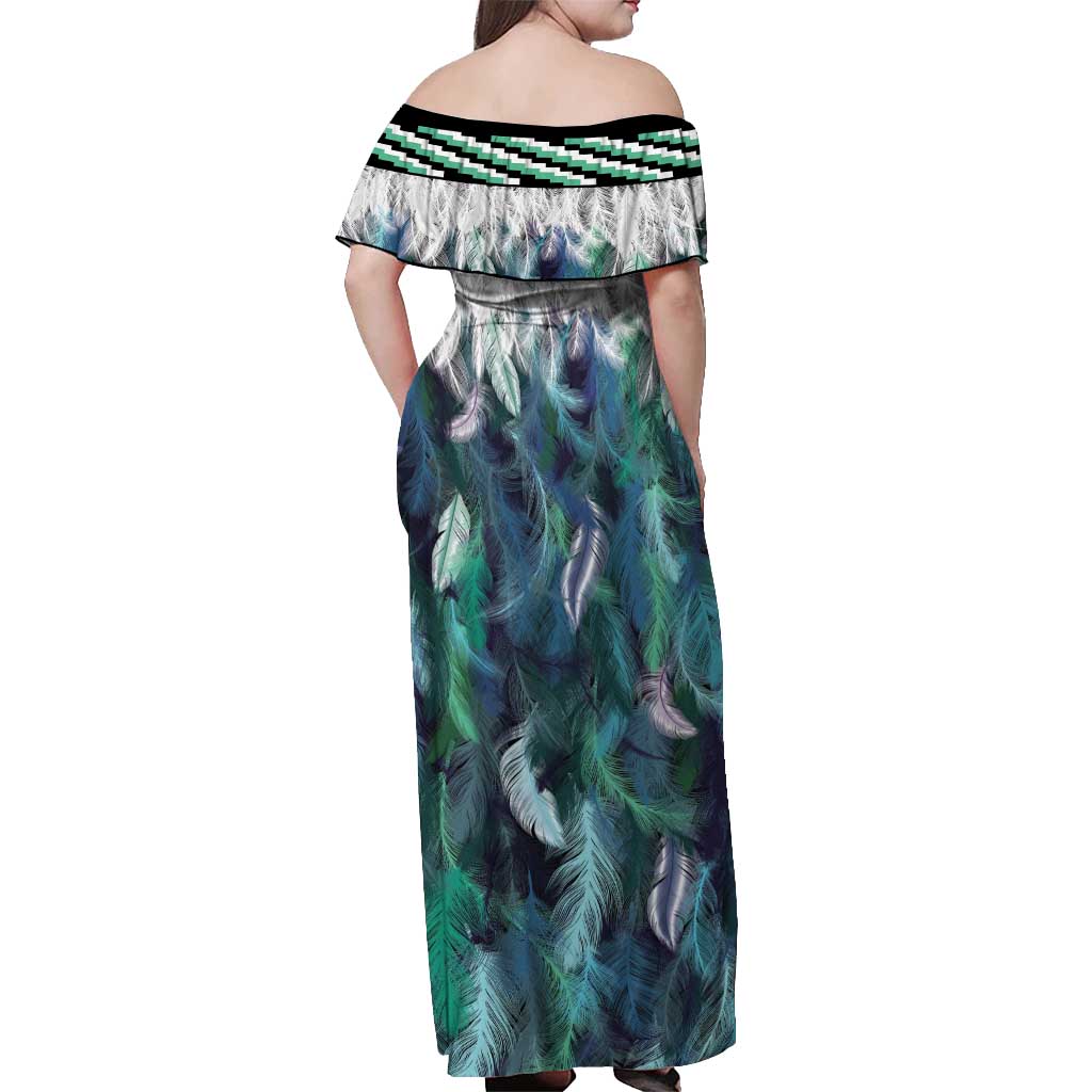 Aotearoa Korowai Motif Off Shoulder Maxi Dress Maori Tane Poutama