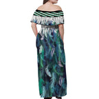Aotearoa Korowai Motif Off Shoulder Maxi Dress Maori Tane Poutama