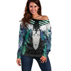 Aotearoa Korowai Motif Off Shoulder Sweater Maori Tane Poutama
