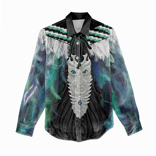 Aotearoa Korowai Motif Women Casual Shirt Maori Tane Poutama
