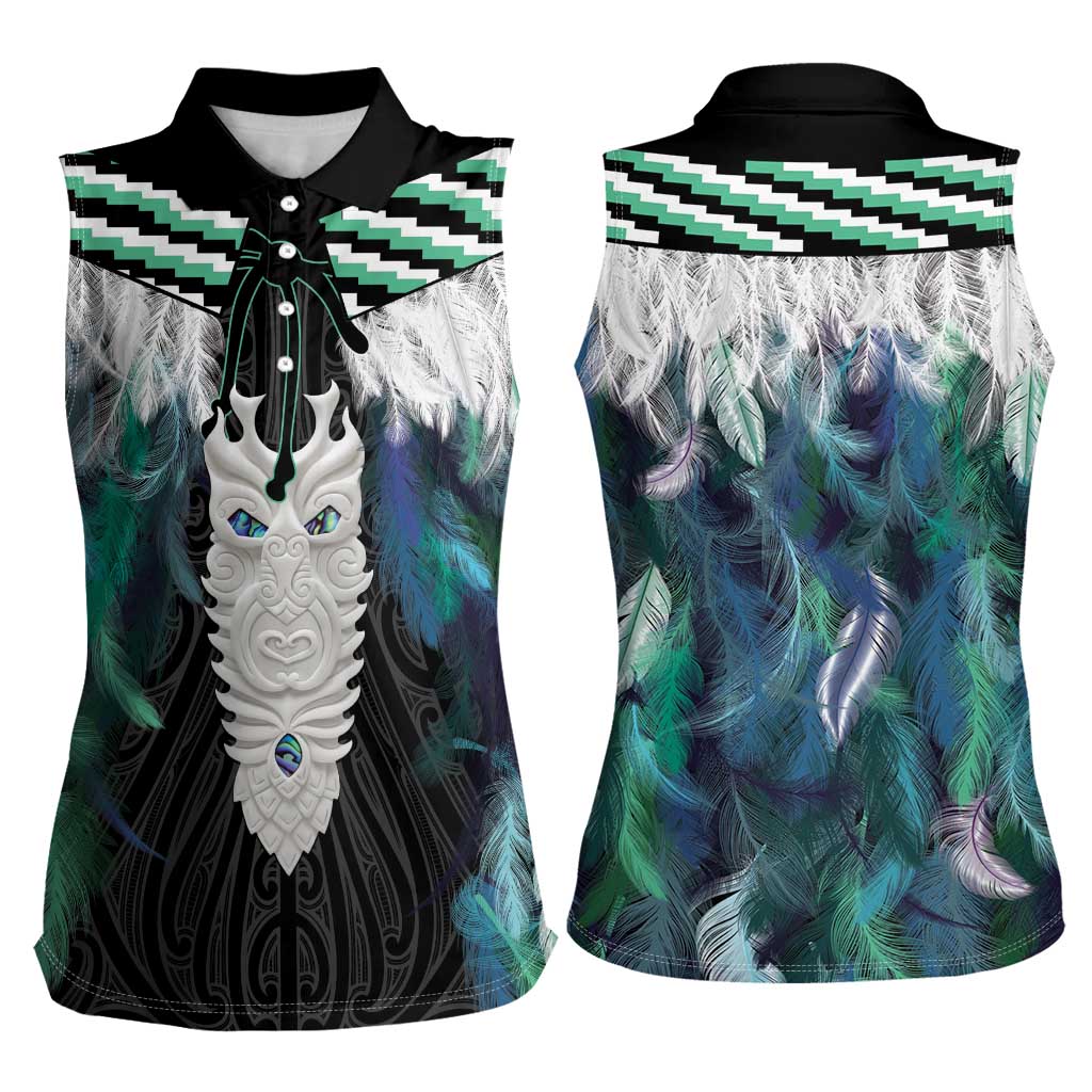 Aotearoa Korowai Motif Women Sleeveless Polo Shirt Maori Tane Poutama