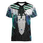 Aotearoa Korowai Motif Women V-Neck T-Shirt Maori Tane Poutama