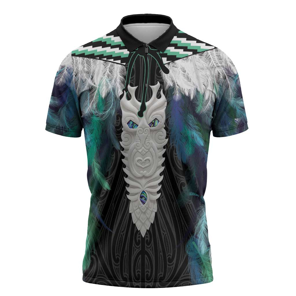 Aotearoa Korowai Motif Zipper Polo Shirt Maori Tane Poutama - Aussie Hoodie