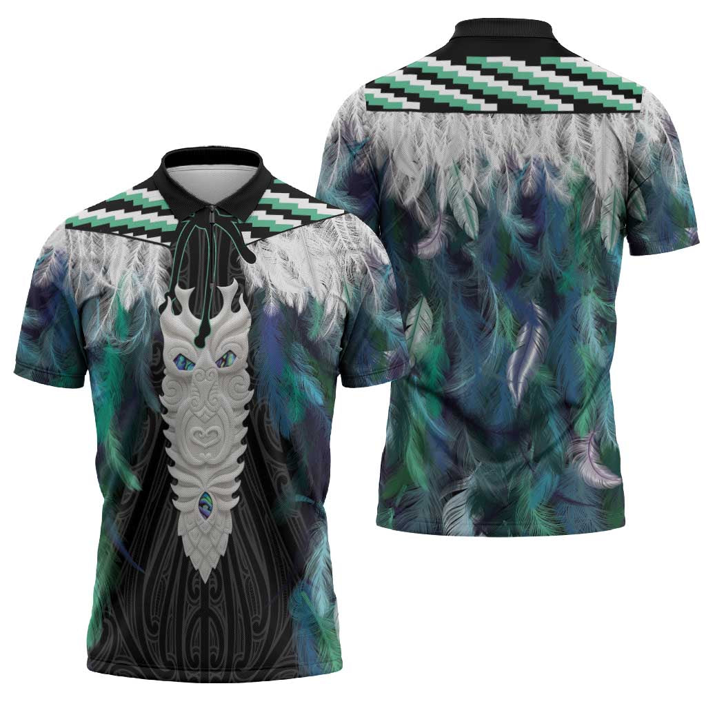 Aotearoa Korowai Motif Zipper Polo Shirt Maori Tane Poutama - Aussie Hoodie