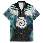 Aotearoa Korowai Motif Family Matching Off The Shoulder Long Sleeve Dress and Hawaiian Shirt Maori Koru Poutama