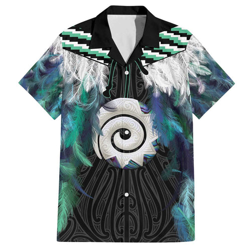 Aotearoa Korowai Motif Family Matching Off The Shoulder Long Sleeve Dress and Hawaiian Shirt Maori Koru Poutama