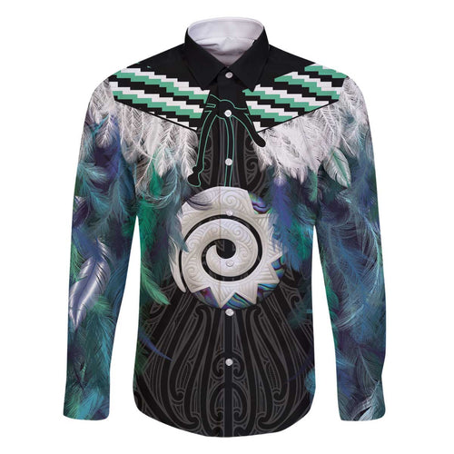 Aotearoa Korowai Motif Family Matching Off The Shoulder Long Sleeve Dress and Hawaiian Shirt Maori Koru Poutama