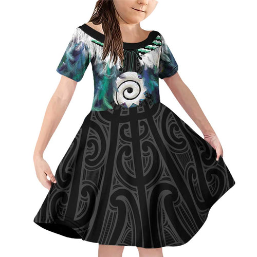 Aotearoa Korowai Motif Family Matching Off Shoulder Short Dress and Hawaiian Shirt Maori Koru Poutama