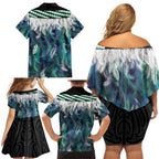 Aotearoa Korowai Motif Family Matching Off Shoulder Short Dress and Hawaiian Shirt Maori Koru Poutama