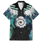 Aotearoa Korowai Motif Family Matching Off Shoulder Short Dress and Hawaiian Shirt Maori Koru Poutama