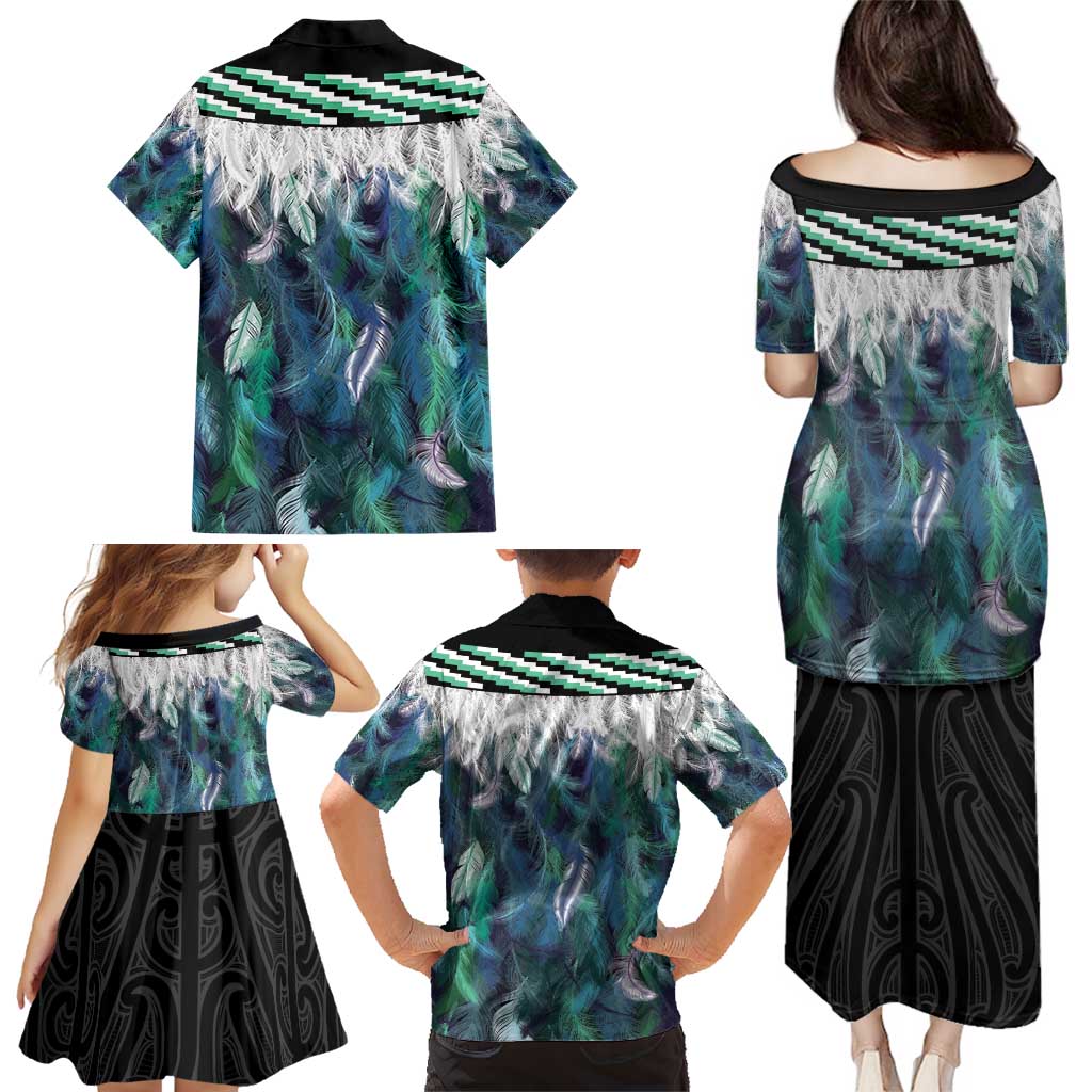 Aotearoa Korowai Motif Family Matching Puletasi and Hawaiian Shirt Maori Koru Poutama