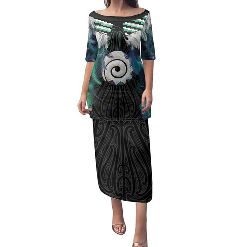 Aotearoa Korowai Motif Family Matching Puletasi and Hawaiian Shirt Maori Koru Poutama