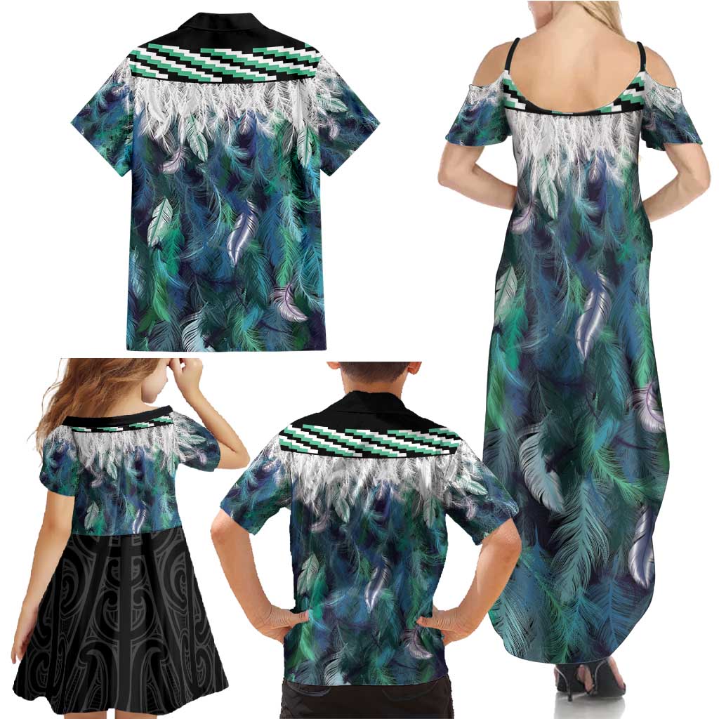 Aotearoa Korowai Motif Family Matching Summer Maxi Dress and Hawaiian Shirt Maori Koru Poutama