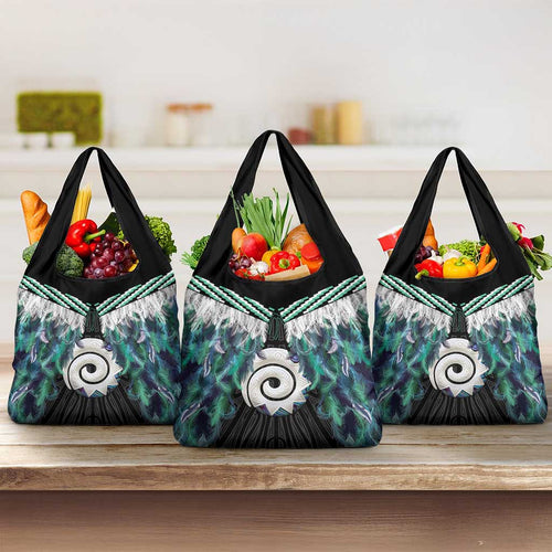Aotearoa Korowai Motif Grocery Bag Maori Koru Poutama