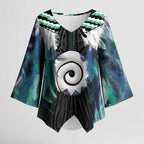 Aotearoa Korowai Motif Kimono Sleeve Blouse Maori Koru Poutama - Aussie Hoodie