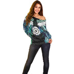 Aotearoa Korowai Motif Off Shoulder Sweater Maori Koru Poutama