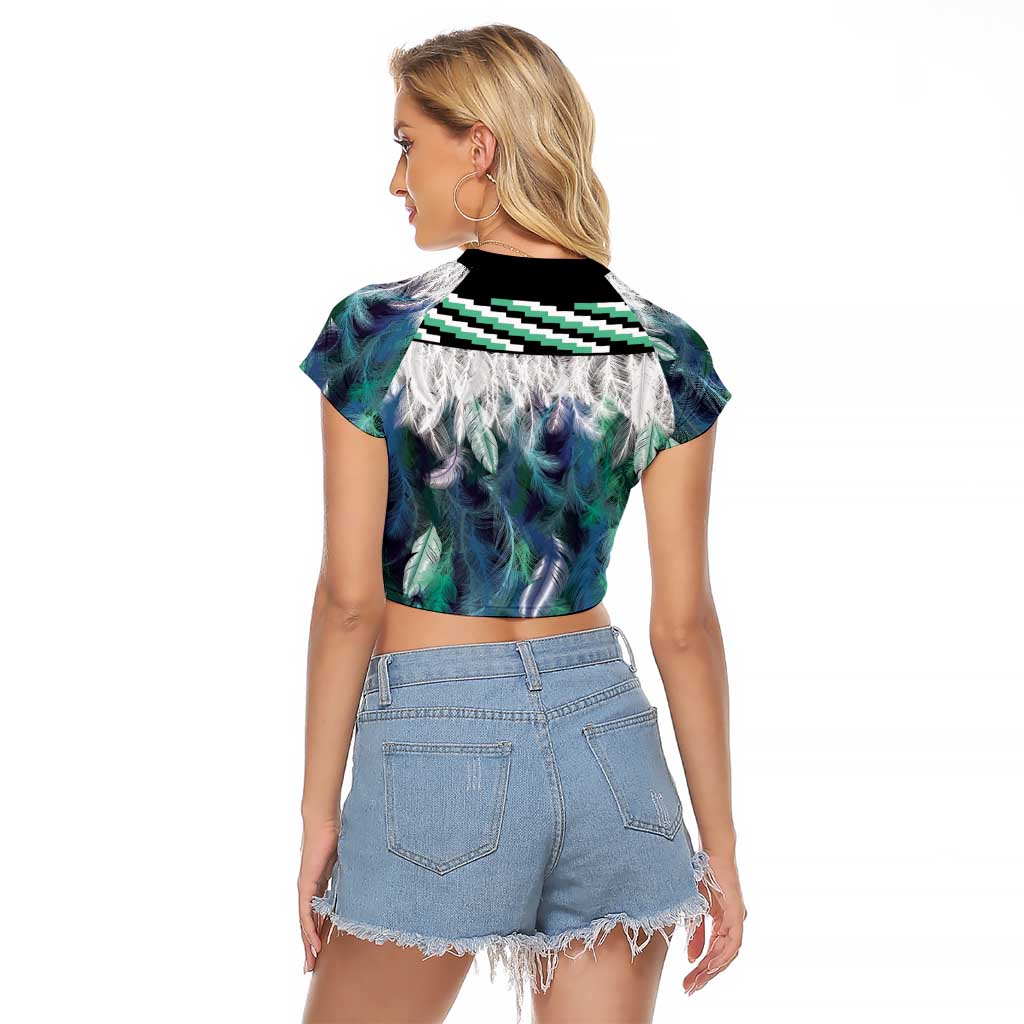 Aotearoa Korowai Motif Raglan Cropped T Shirt Maori Koru Poutama