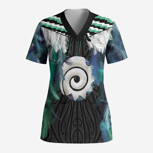Aotearoa Korowai Motif Scrub Top Maori Koru Poutama - Aussie Hoodie