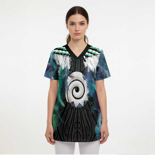 Aotearoa Korowai Motif Scrub Top Maori Koru Poutama - Aussie Hoodie