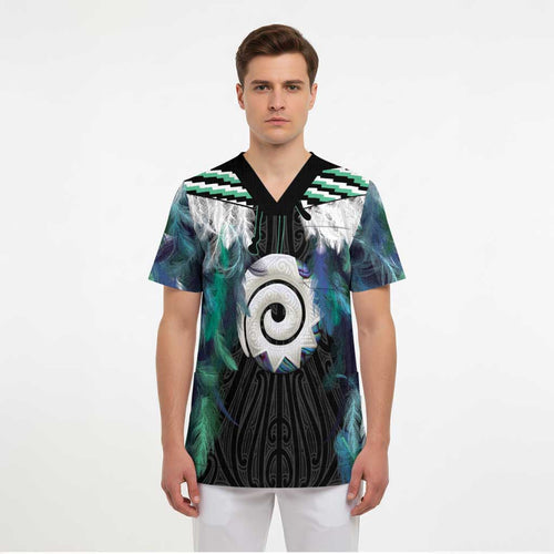 Aotearoa Korowai Motif Scrub Top Maori Koru Poutama - Aussie Hoodie