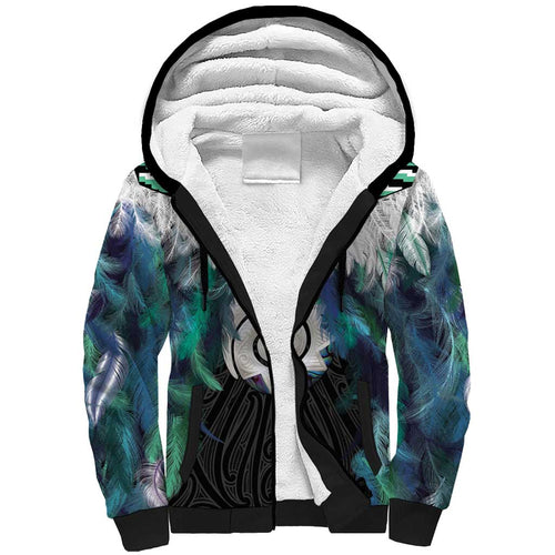 Aotearoa Korowai Motif Sherpa Hoodie Maori Koru Poutama