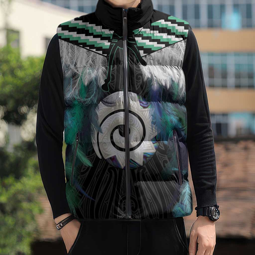 Aotearoa Korowai Motif Sleeveless Puffer Jacket Maori Koru Poutama - Aussie Hoodie