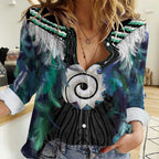 Aotearoa Korowai Motif Women Casual Shirt Maori Koru Poutama