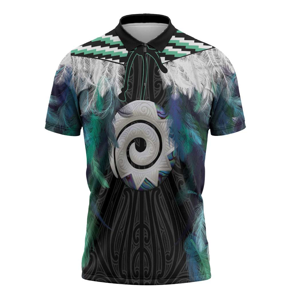 Aotearoa Korowai Motif Zipper Polo Shirt Maori Koru Poutama - Aussie Hoodie