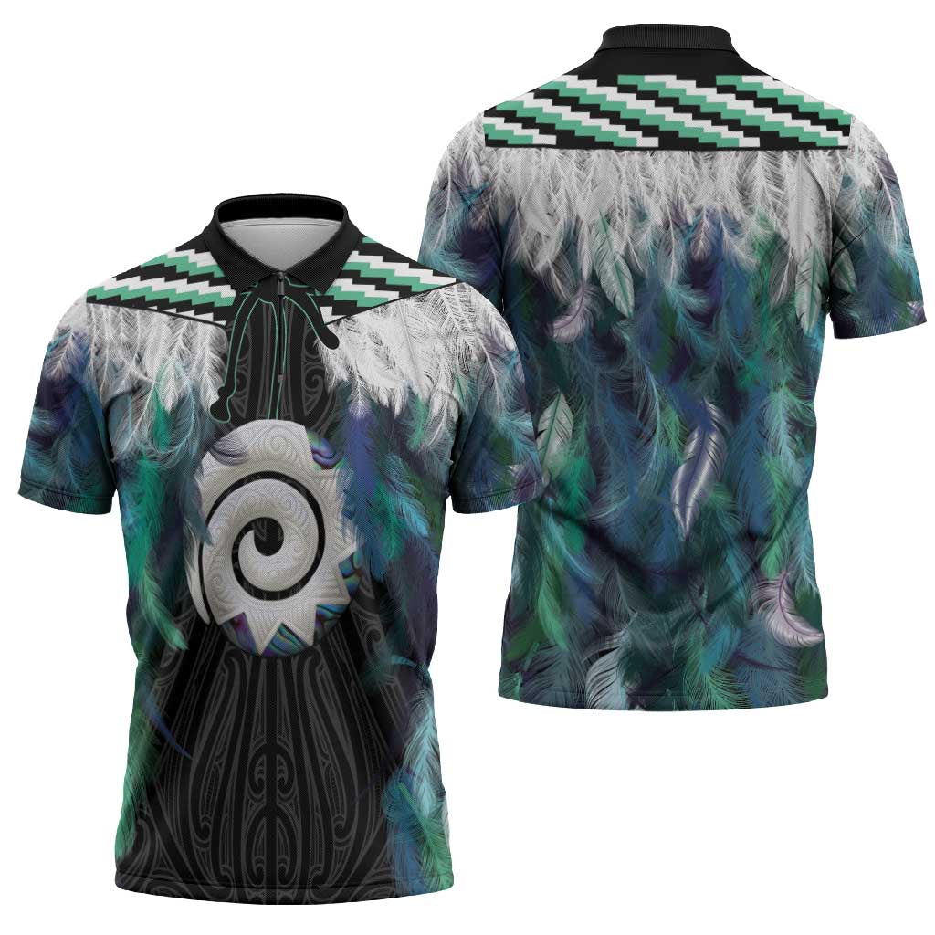 Aotearoa Korowai Motif Zipper Polo Shirt Maori Koru Poutama - Aussie Hoodie