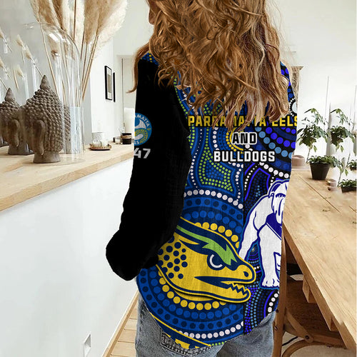 Bulldogs Mix Parramatta Eels Rugby Women Casual Shirt Aboriginal Version LT14