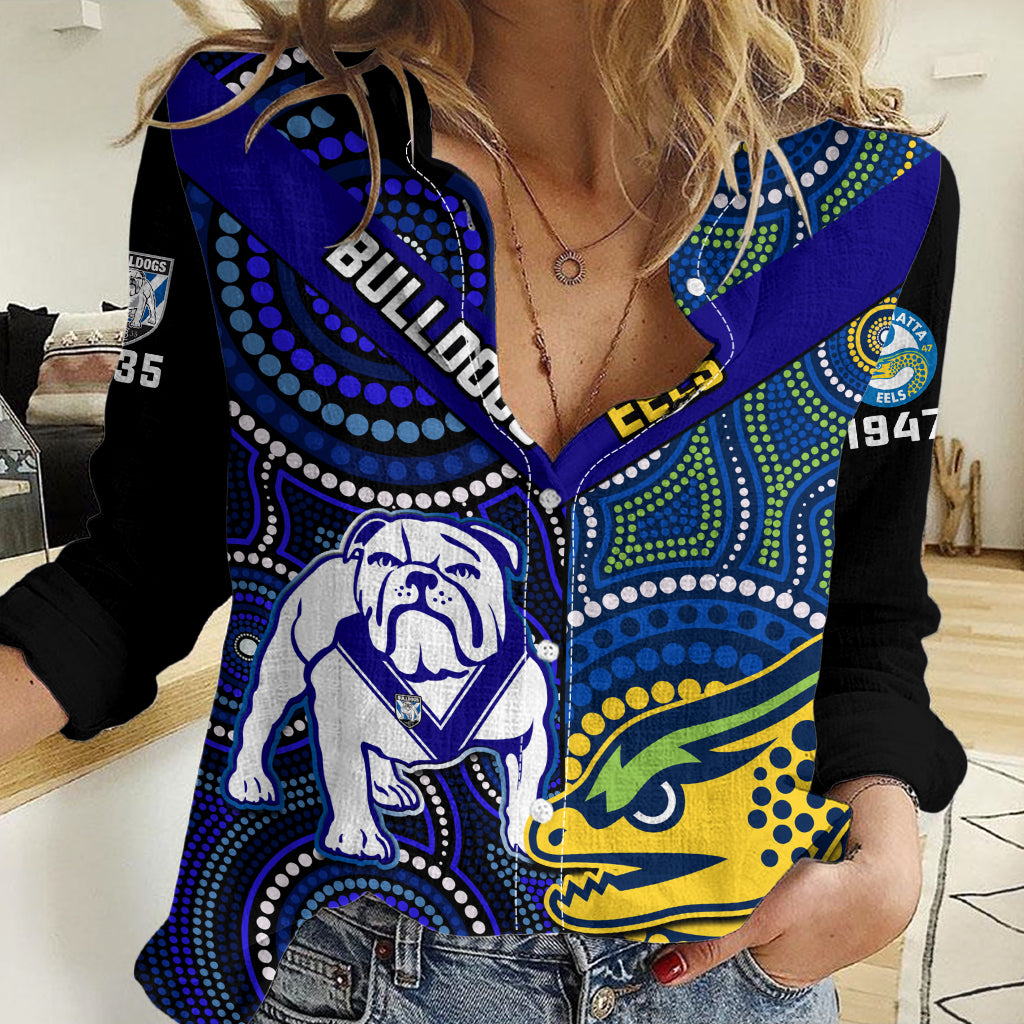 Personalised Bulldogs Mix Parramatta Eels Rugby Women Casual Shirt Aboriginal Version LT14