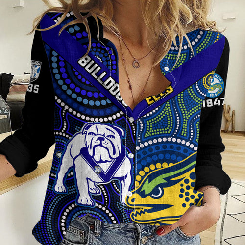 Personalised Bulldogs Mix Parramatta Eels Rugby Women Casual Shirt Aboriginal Version LT14