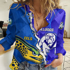 Personalised Bulldogs Mix Parramatta Eels Rugby Women Casual Shirt Sporty Version LT14
