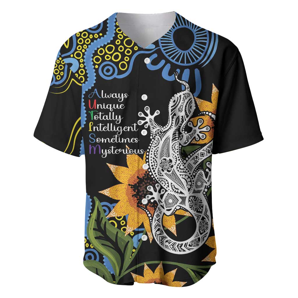 Australia Autism Awareness Baseball Jersey Brave Strong Aussie Lizard Aboriginal Art