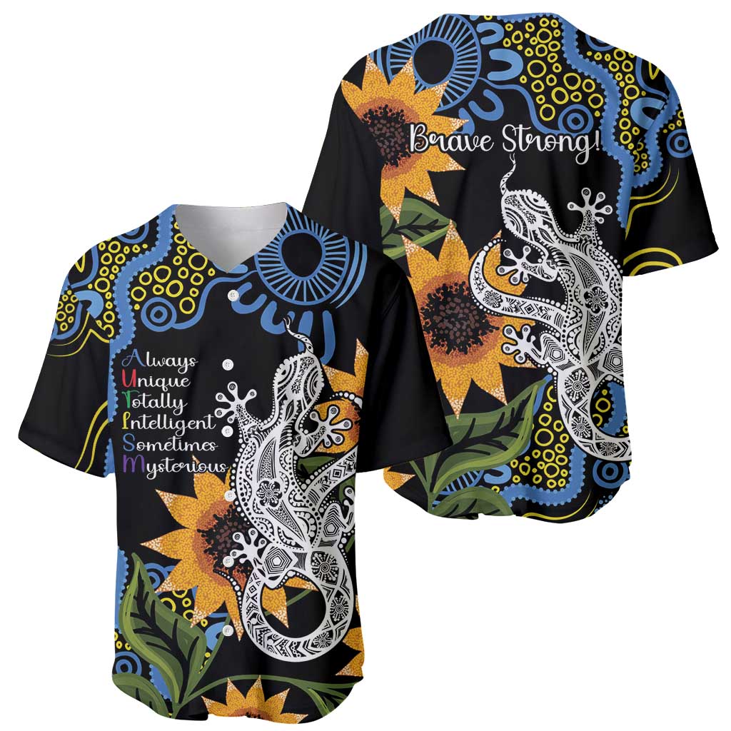Australia Autism Awareness Baseball Jersey Brave Strong Aussie Lizard Aboriginal Art
