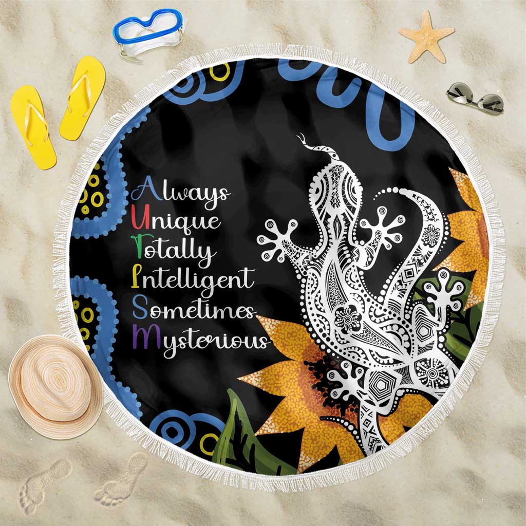 Australia Autism Awareness Beach Blanket Brave Strong Aussie Lizard Aboriginal Art