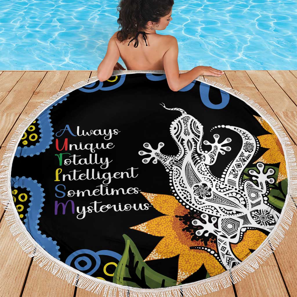 Australia Autism Awareness Beach Blanket Brave Strong Aussie Lizard Aboriginal Art