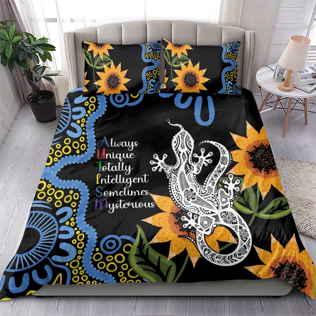 Australia Autism Awareness Bedding Set Brave Strong Aussie Lizard Aboriginal Art