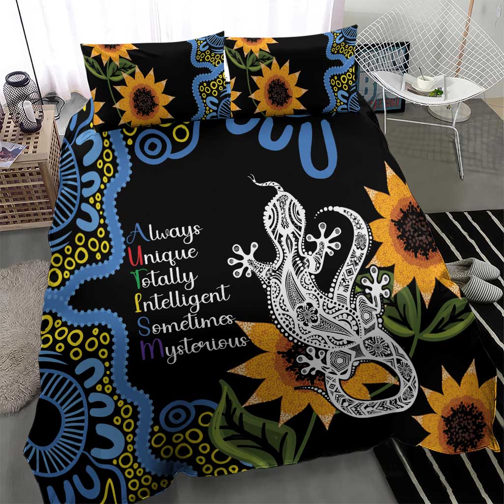 Australia Autism Awareness Bedding Set Brave Strong Aussie Lizard Aboriginal Art
