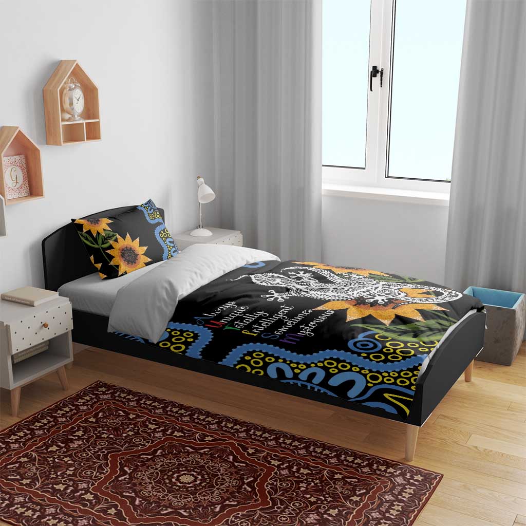 Australia Autism Awareness Bedding Set Brave Strong Aussie Lizard Aboriginal Art