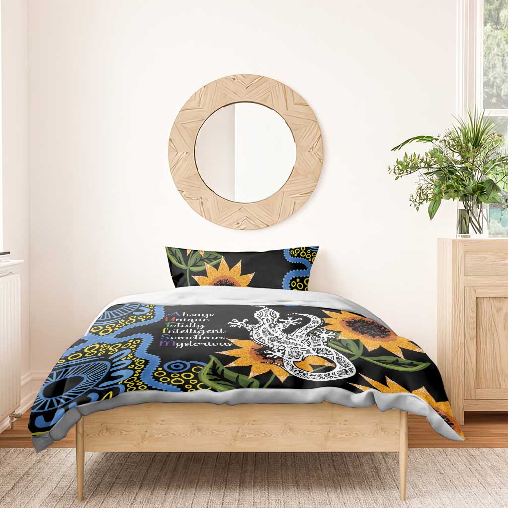 Australia Autism Awareness Bedding Set Brave Strong Aussie Lizard Aboriginal Art