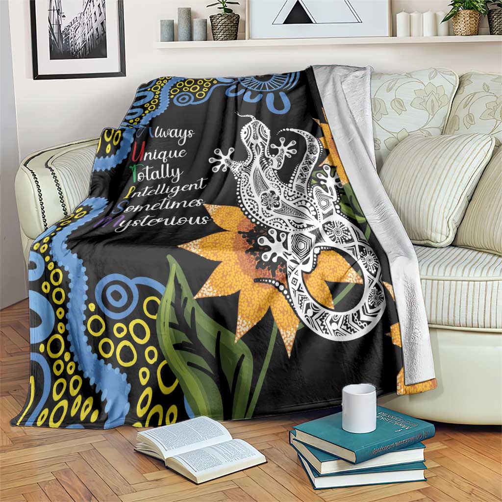 Australia Autism Awareness Blanket Brave Strong Aussie Lizard Aboriginal Art