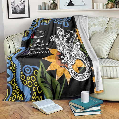Australia Autism Awareness Blanket Brave Strong Aussie Lizard Aboriginal Art